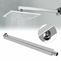 Stainless Steel Square Rainfall Shower Head Extension Arm Wall Mounted 16In Gift - £26.73 GBP