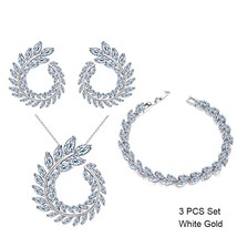 4 Pcs Leaf Shape Fashion CZ Necklace Earring Bracelet and Ring Sets Brand Zircon - £37.12 GBP