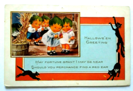 Halloween Postcard Whitney Pixies Green Hair Fantasy Children Black Cats Border - £124.33 GBP
