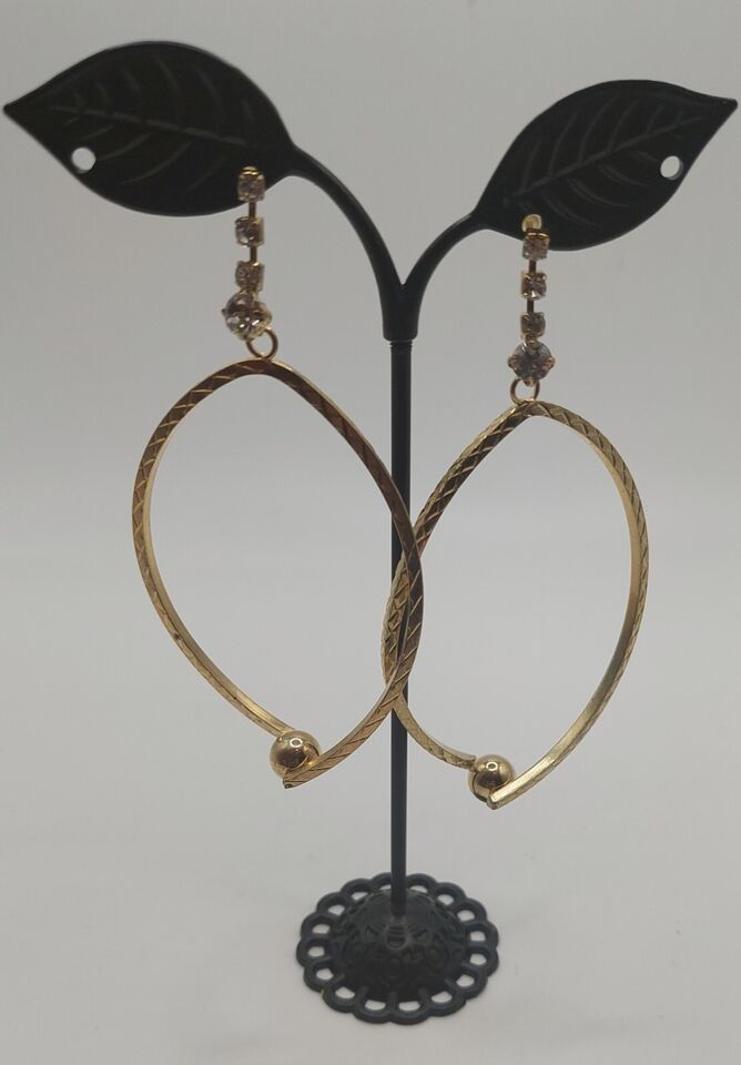 Primary image for JEWELRY Goldtone Hoop Drop Gemstone Earrings Costume
