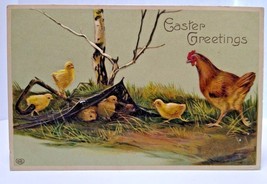 Easter Postcard Rooster Chicken Baby Chicks EAS Germany Embossed Antique - £7.29 GBP