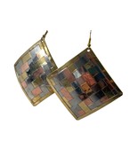 Large 2" Square Mixed Metal Woven Dangle Earrings Copper Brass Silver Tone - $34.65