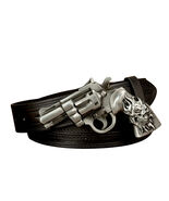 Large Replica Handgun Buckle with Embossed Belt, Revolver/Pistol, Men's ... - $18.95