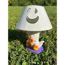 Halloween Candle Holder Ceramic Ghost Base Metal Ghost Top BOO White Ora... - $15.00