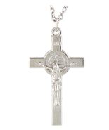 Saint Benedict Silver Crucifix  24&quot; Necklace,  New #AB-291-R2 - $145.95 MXN
