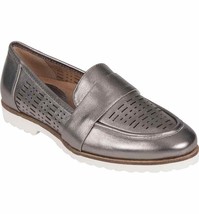 Earth Women Slip On Loafers Masio Size US 5B Silver Metallic Perforated Leather - £12.86 GBP