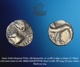 70-50 BC Celtique Gual France Sequani Tribe Ar Argent Quinarius 1.98g Ancien - £77.86 GBP