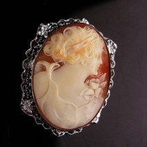 Antique carved Cameo large brooch - sterling layered filigree - Victoria... - $245.00