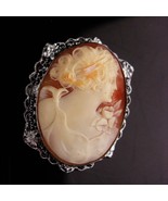 Antique carved Cameo large brooch - sterling layered filigree - Victoria... - $245.00