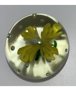 Vintage Art Glass Paperweight With Yellow Flower - £11.03 GBP