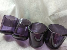 VTG Purple Amethyst Drinking Glasses Set Of 4 RARE Thick Heavy Glass Low Ball 4&quot; - £38.75 GBP