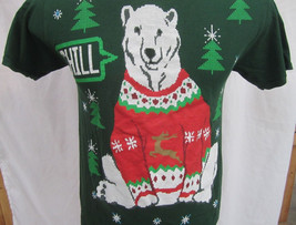   Chill Polar Bear  Men&#39;s Green Christmas Small Cotton T Shirt - £7.09 GBP