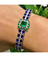 4.97Ct CZ Sapphire Emerald Tennis Bracciale 14K Oro Bianco Placcato-Arge... - $272.00