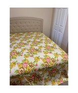 Vintage Retro Floral Quilted King Size Bedspread 50s 60s Brown Yellow Pink - $99.00