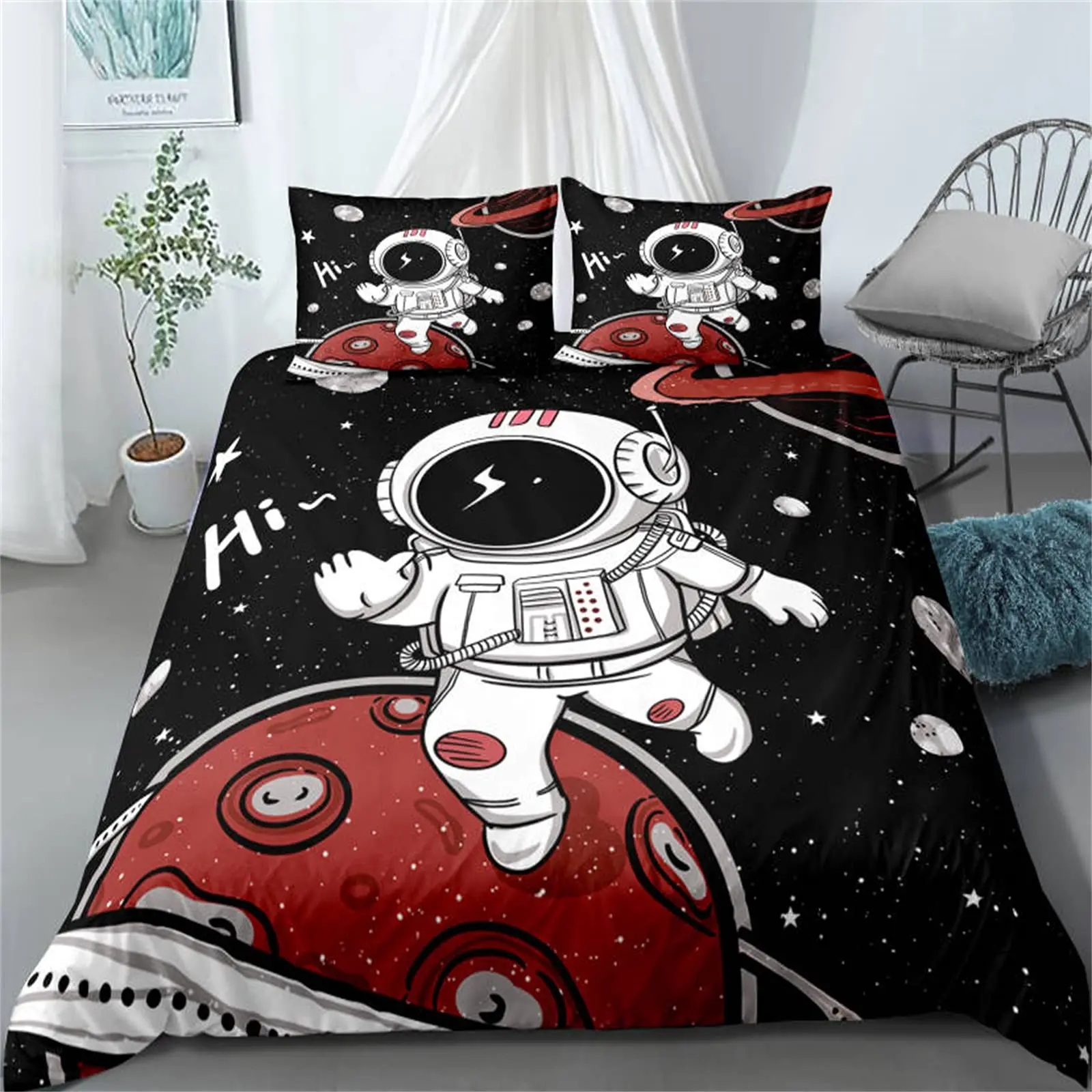 Astronaut duvet cover with pillowcase for children kids bed decor queen king size space thumb200