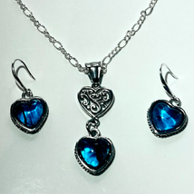 AWV Deep Blue Ink Heart &amp; 925 Silver Necklace &amp; Earrings - £75.17 GBP