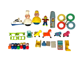 Vintage Fisher Price Toys Lot Little People Animals Boat Furniture Etc 60s 70s - £43.53 GBP