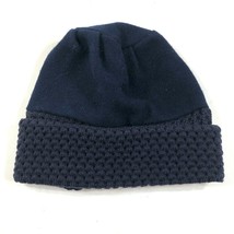 Pussy Caps Beanie Hap Cap Navy Blue Popcorn Knit Bottom Heavy Wool Blend - £18.68 GBP