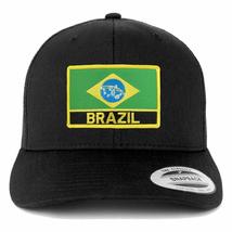 Trendy Apparel Shop Flexfit XXL Brazil Flag Retro Trucker Mesh Cap - Black - £21.64 GBP