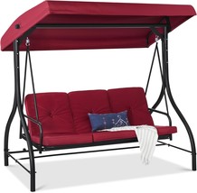 Best Choice Products 3-Seat Outdoor Large Converting Canopy Swing, Burgundy - $389.99