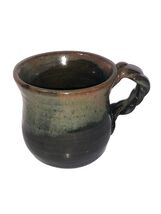 Handmade Studio Art Pottery Mug Twisted Handle Signed Coffee Tea Cup Gla... - $22.00