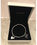 Genuine Pandora .925 Silver Moments Heart Padlock Clasp Snake Chain Bracelet 7.5 - £47.81 GBP