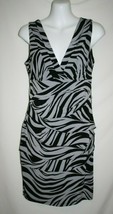 Sweet Storm MEDIUM Bodycon Cocktail Dress Gray Black Zebra Stripe V Neck... - $16.95