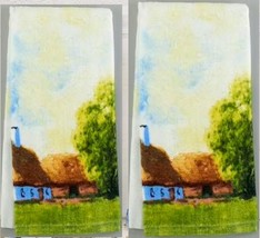 Set of 2 Same Printed Kitchen Terry Towels (16&quot;x26&quot;) TREES,VILLAGE,LANDS... - £10.12 GBP