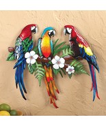Parrot Bird Tropical Wall Art Hanging Metal Macaw Trio Indoor Outdoor Wa... - $39.20 CAD