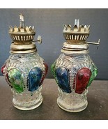 2 MINI OIL LAMPS MULTI-COLORED MADE IN HONG KONG - $18.50