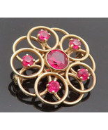 10K GOLD Vintage Brooch Pin Yellow Gold Circle Symbolism Red Ruby GB195 - $6,176.59 MXN