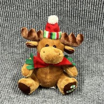 Christmas Reindeer 9&quot; Brown Plush Red Hat Candy Cane Paw Stuffed Animal Toy - $19.64