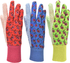 Women Soft Jersey Garden Gloves, Women Work Gloves, 3-Pairs Green/Pink/Blue - £14.56 GBP
