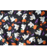 Vintage Black Fabric Ghost Pumpkins and Bats Fabric Piece - $4.99