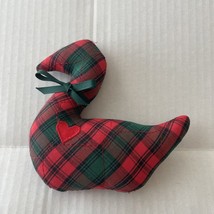 VTG Cloth Duck Swan Christmas Plaid Decoration With Red Heart 5” - $8.79