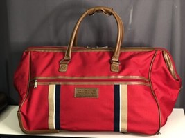 TOMMY HILFIGER Rolling Duffle Carry On Bag Red Travel Tote - £118.98 GBP