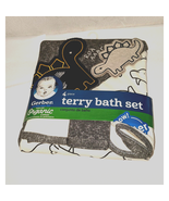 Gerber 100% Organic Cotton Terry Bath Set 4 pcs Dinosaurs Gray - £9.47 GBP