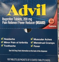 NIB Advil Ibuprofen Pain Reliever Fever Reducer 200mg, 50 x 2 Tablets Ex... - £13.87 GBP