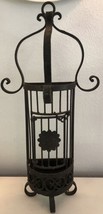 Vtg Wrought Iron Scrolled 1/2 Bird Cage Planter Black Hinged Door Hang O... - £44.55 GBP