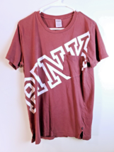 PINK Victoria&#39;s Secret T Shirt Top Women Size XS Burgundy Knit Short Sleeve Slit - £11.06 GBP