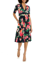 New Vince Camuto Navy Blue Red Floral Flare Midi Dress Size 14 $148 - £75.27 GBP