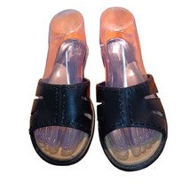 Croft &amp; Barrow Women&#39;s Hepburn Slides Sandals Black Faux Leather Slip On 6.5 M - £9.66 GBP