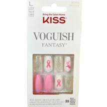 NEW Kiss Nails Voguish Fantasy Breast Cancer Manicure Long Coffin Pink White - £13.46 GBP