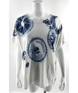 J Jill Pure Top Womens Size XL Petite White Blue Tie Dye Print Linen Ble... - $624.09 MXN