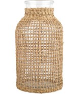 Doitool Round Decorative Glass Flower Vase With Rattan Cover, Woven Seag... - $36.99