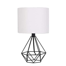 Hampton Bay Willet 15.5 in. Black Cage Accent Table Lamp with White Line... - £20.23 GBP