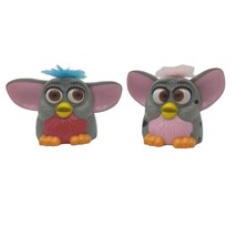 Gray McDonalds Furby Figure Toy Lot of 2 3&quot; Plastic Eyes Move Pink Red Blue - $14.84