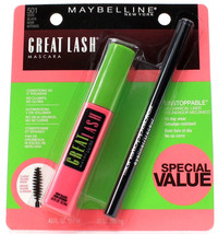 Maybelline New York 501 Very Black Great Lash Mascara Plus Unstoppable Liner - £13.54 GBP