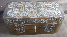 Old Vintage Carving Wooden Jewelry Trinket Box Hand Carved Wood Locking ... - £58.71 GBP