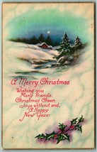 Moonlight Snowy Cabin Motif A Merry Christmas Poem Happy New Year DB Postcard I7 - £5.01 GBP